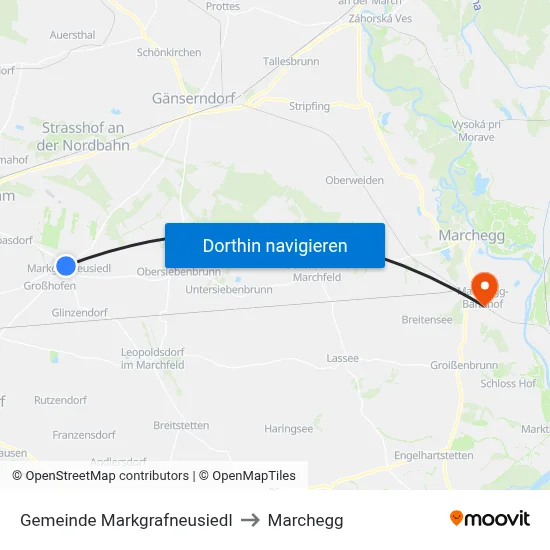 Gemeinde Markgrafneusiedl to Marchegg map