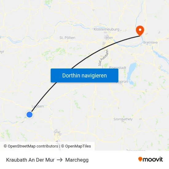 Kraubath An Der Mur to Marchegg map