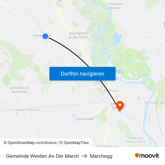 Gemeinde Weiden An Der March to Marchegg map