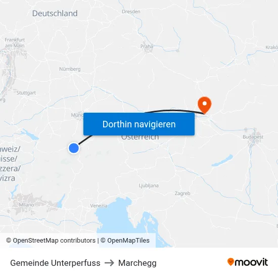 Gemeinde Unterperfuss to Marchegg map