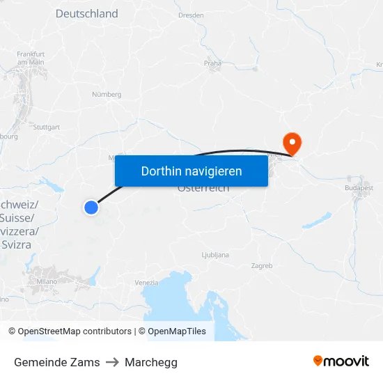 Gemeinde Zams to Marchegg map