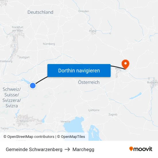 Gemeinde Schwarzenberg to Marchegg map