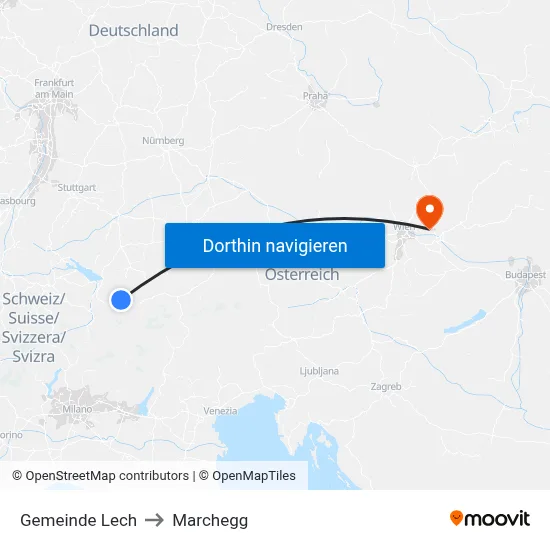 Gemeinde Lech to Marchegg map