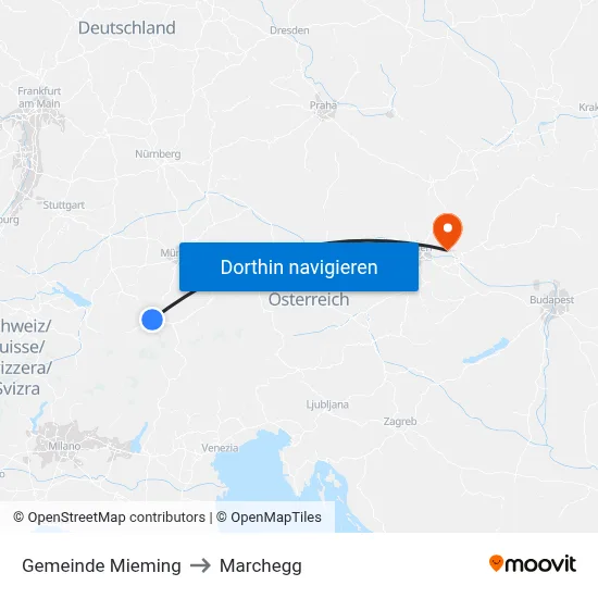 Gemeinde Mieming to Marchegg map