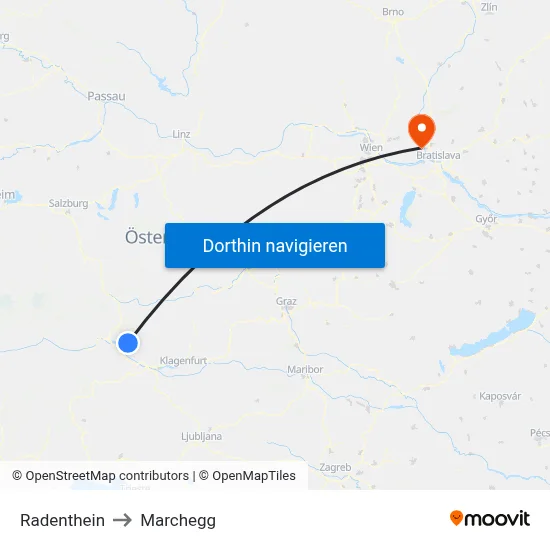 Radenthein to Marchegg map