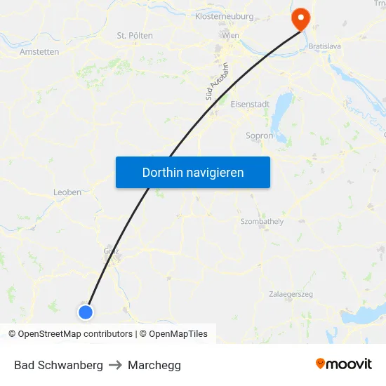 Bad Schwanberg to Marchegg map