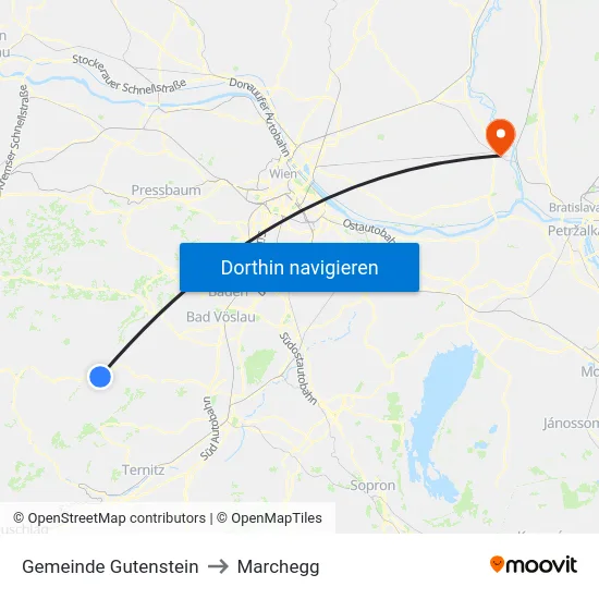 Gemeinde Gutenstein to Marchegg map