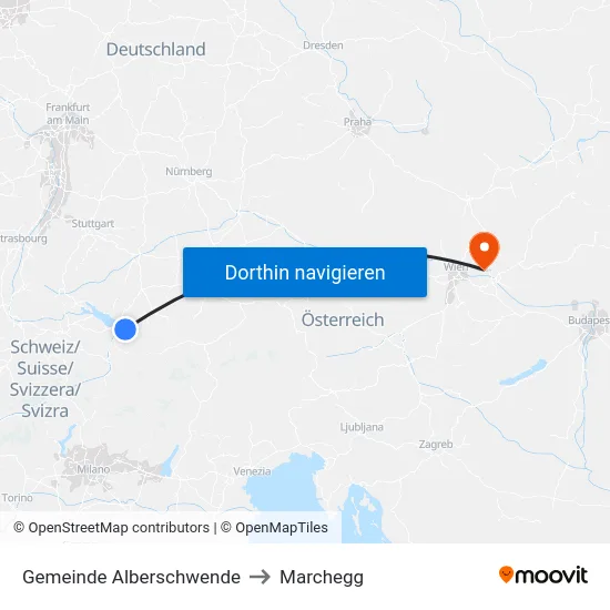 Gemeinde Alberschwende to Marchegg map