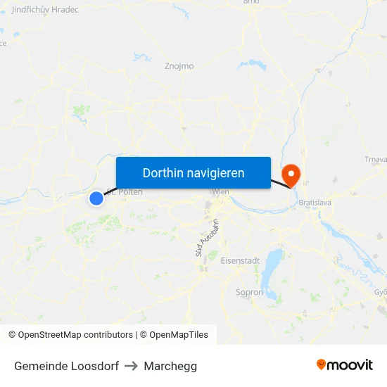 Gemeinde Loosdorf to Marchegg map