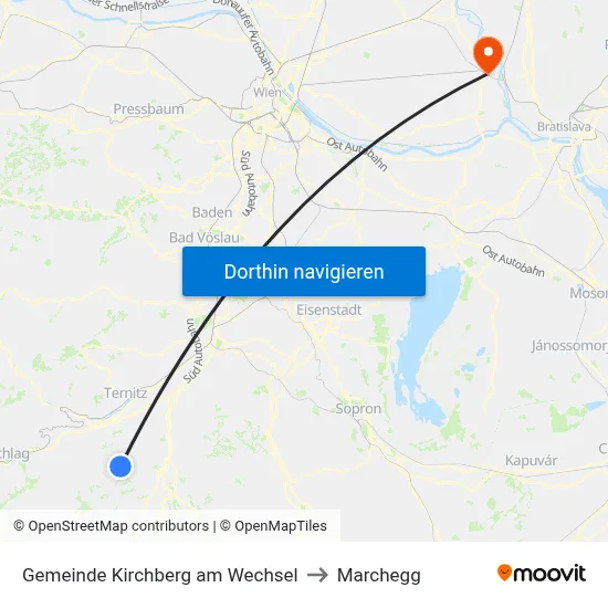 Gemeinde Kirchberg am Wechsel to Marchegg map