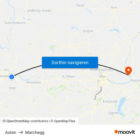 Asten to Marchegg map