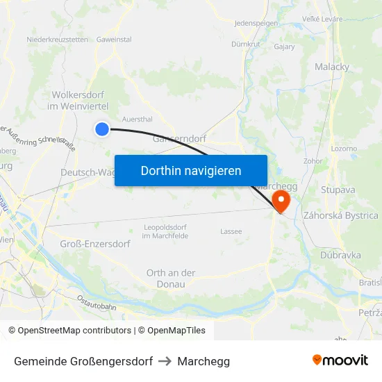Gemeinde Großengersdorf to Marchegg map