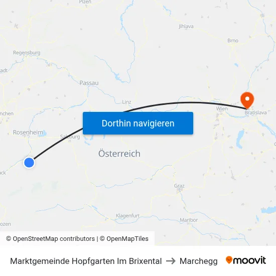 Marktgemeinde Hopfgarten Im Brixental to Marchegg map