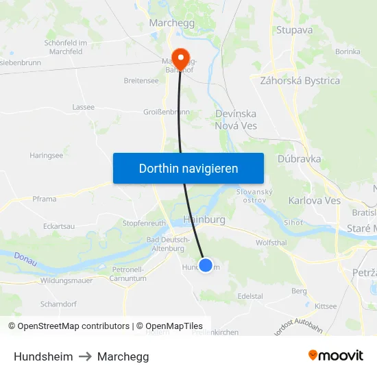 Hundsheim to Marchegg map