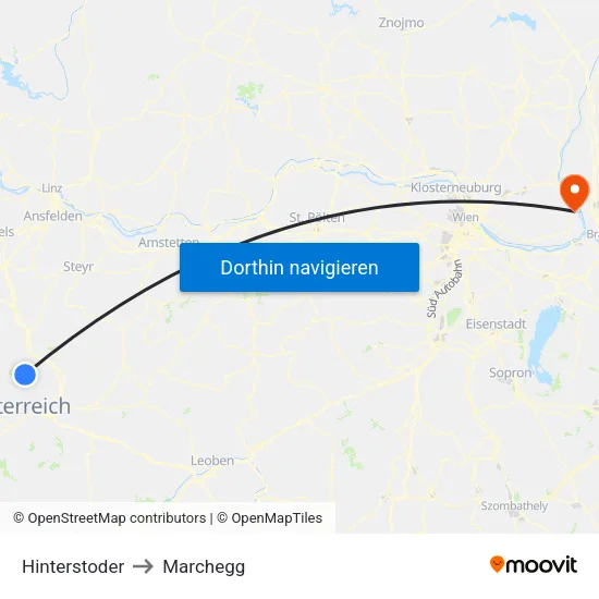 Hinterstoder to Marchegg map