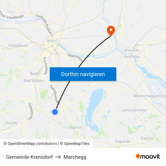Gemeinde Krensdorf to Marchegg map
