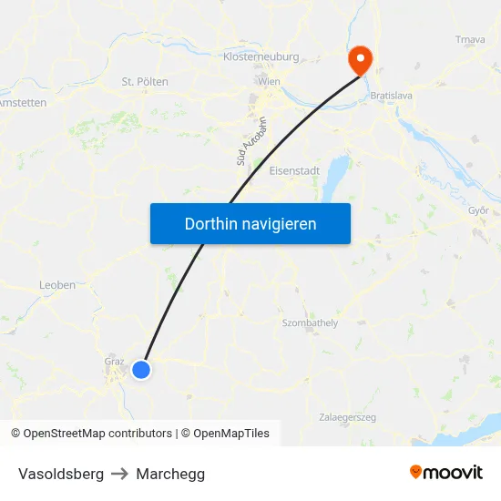 Vasoldsberg to Marchegg map