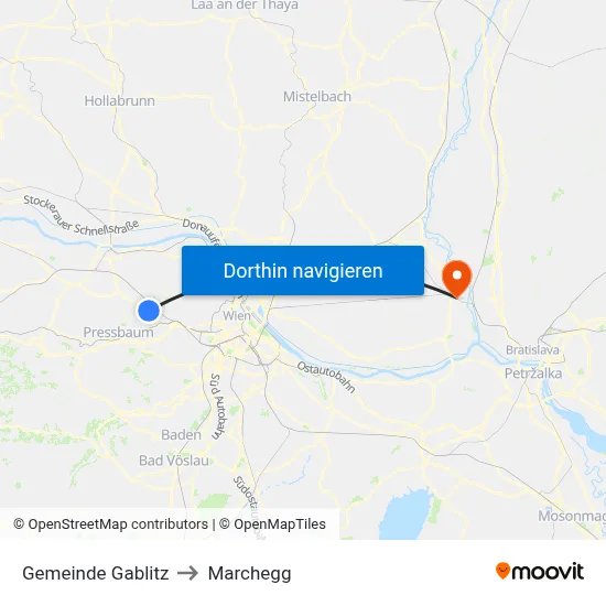 Gemeinde Gablitz to Marchegg map