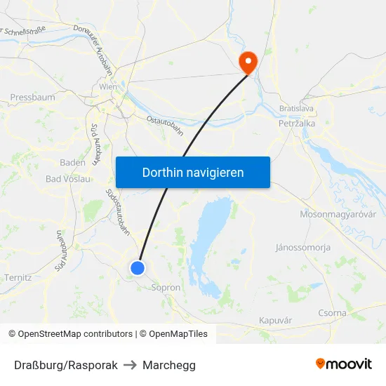 Draßburg/Rasporak to Marchegg map