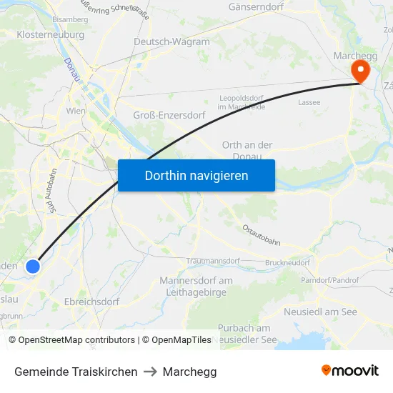 Gemeinde Traiskirchen to Marchegg map