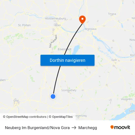 Neuberg Im Burgenland/Nova Gora to Marchegg map