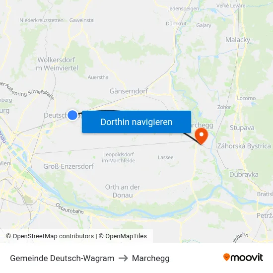 Gemeinde Deutsch-Wagram to Marchegg map
