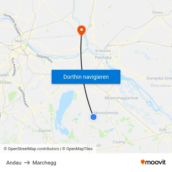 Andau to Marchegg map