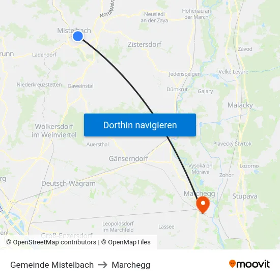 Gemeinde Mistelbach to Marchegg map