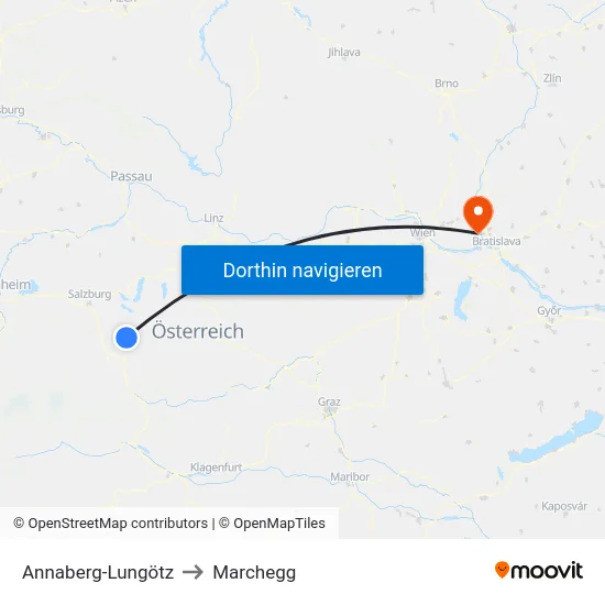 Annaberg-Lungötz to Marchegg map