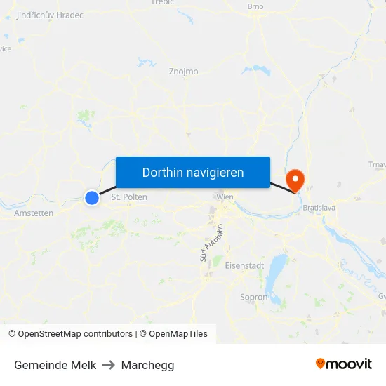 Gemeinde Melk to Marchegg map