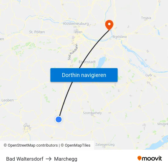 Bad Waltersdorf to Marchegg map