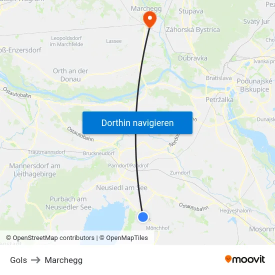 Gols to Marchegg map