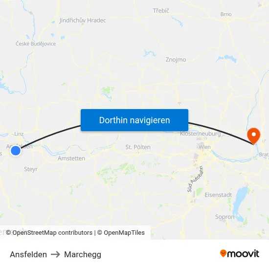 Ansfelden to Marchegg map