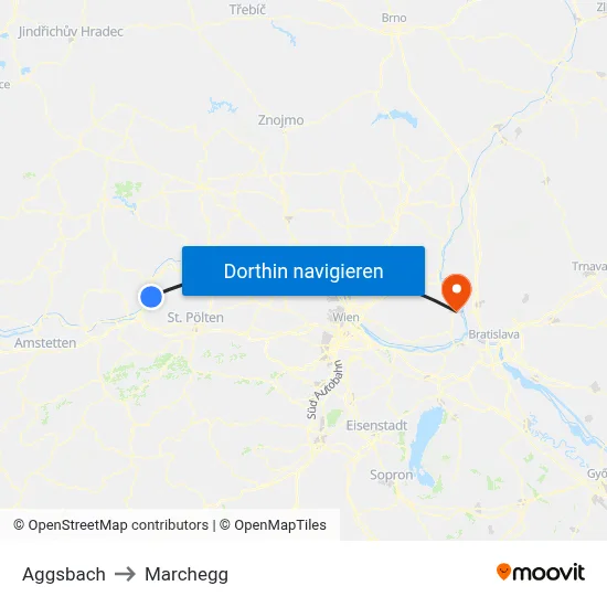 Aggsbach to Marchegg map