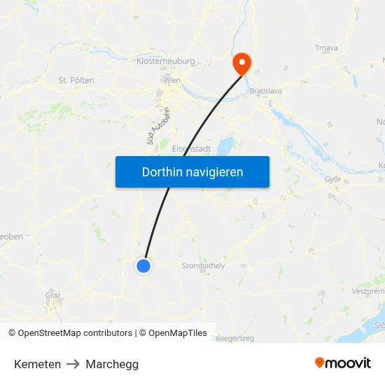 Kemeten to Marchegg map