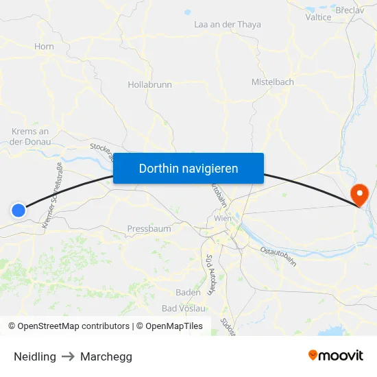 Neidling to Marchegg map