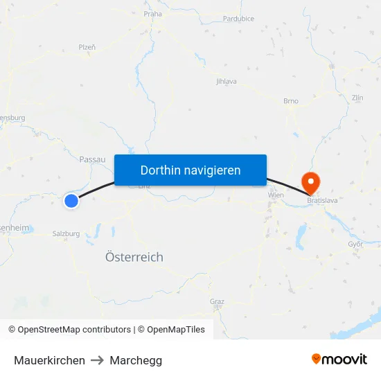 Mauerkirchen to Marchegg map