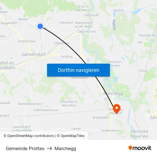 Gemeinde Prottes to Marchegg map