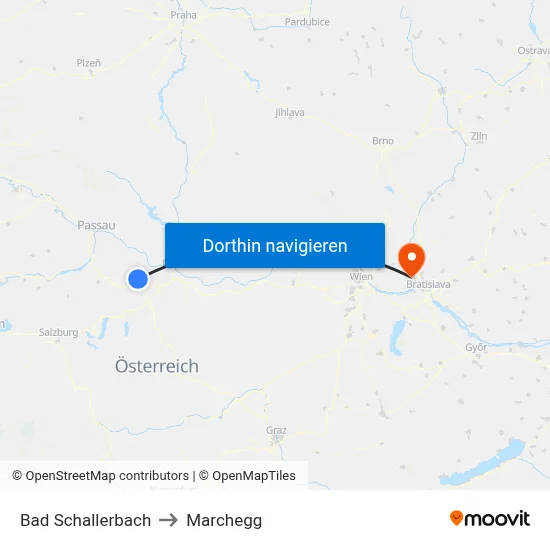 Bad Schallerbach to Marchegg map