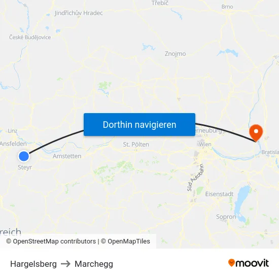 Hargelsberg to Marchegg map