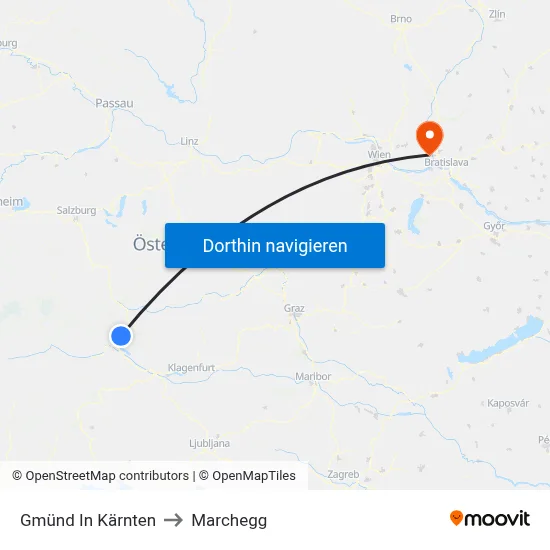 Gmünd In Kärnten to Marchegg map