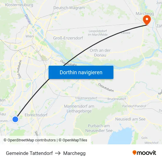 Gemeinde Tattendorf to Marchegg map