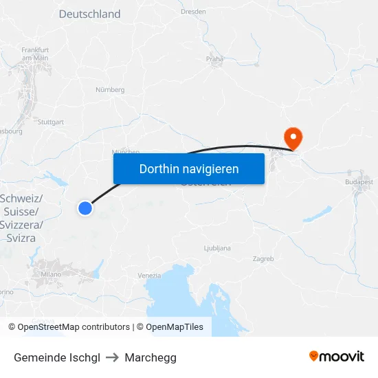 Gemeinde Ischgl to Marchegg map