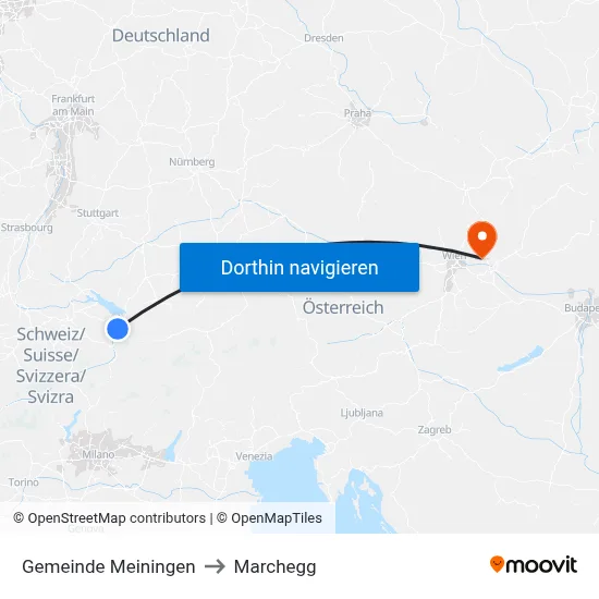 Gemeinde Meiningen to Marchegg map