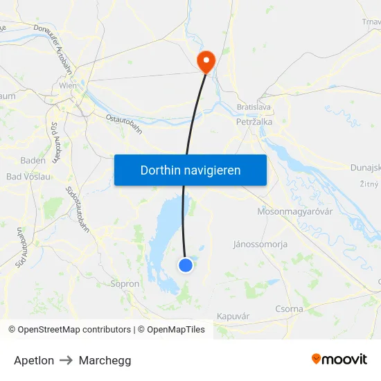 Apetlon to Marchegg map
