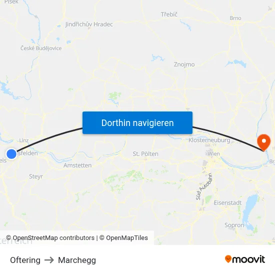 Oftering to Marchegg map