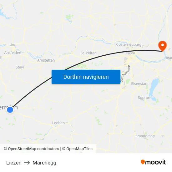 Liezen to Marchegg map