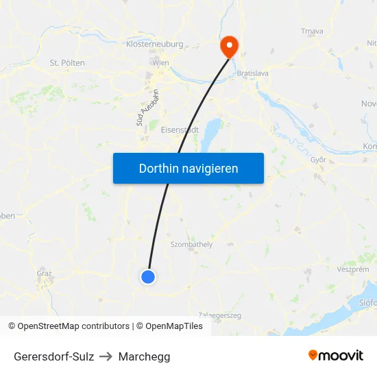 Gerersdorf-Sulz to Marchegg map