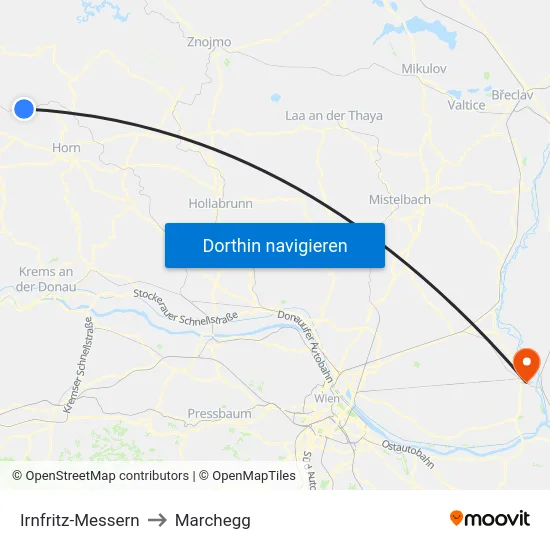 Irnfritz-Messern to Marchegg map