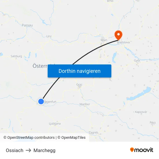 Ossiach to Marchegg map
